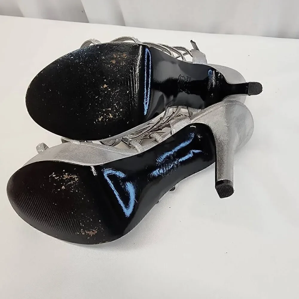 Adrianna Papell Boutique Size 8 Marla Silver Metallic Rhinestone High Heel Sanda - Picture 9 of 10
